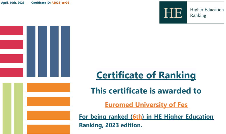 L'UEMF vient d'être classée (6ème) dans le classement HE Higher Education édition 2023